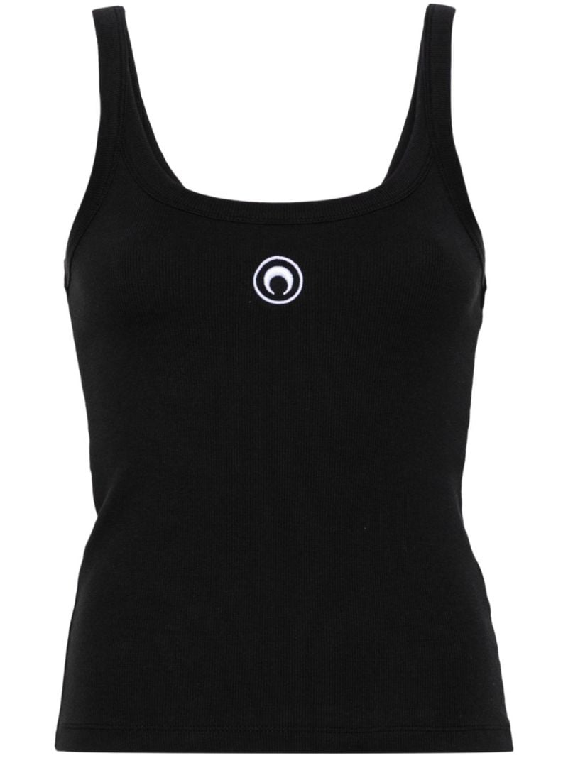 Black Crescent Moon-embroidered Tank Top