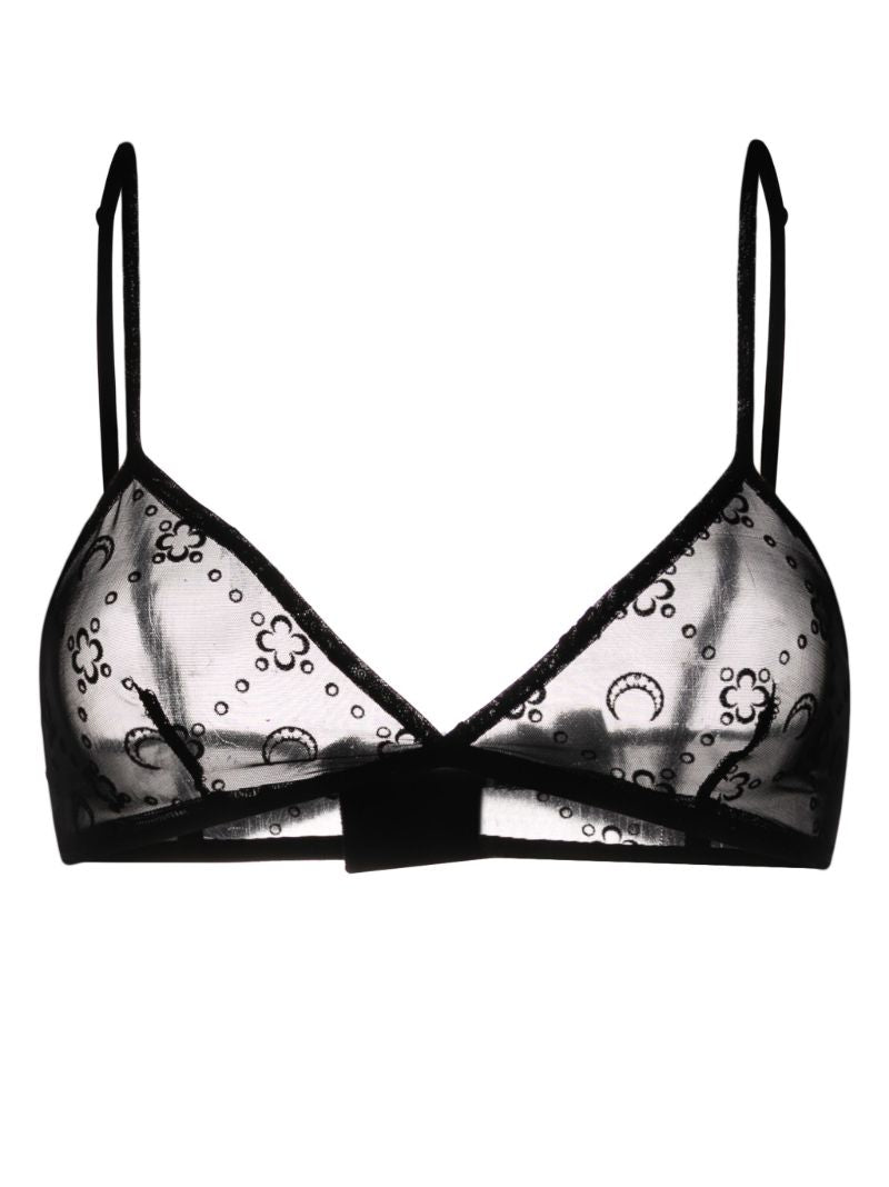 Black Moongram Glittered Mesh Bra