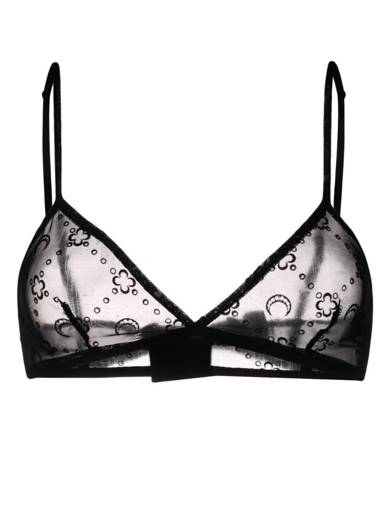 Black Moongram Glittered Mesh Bra