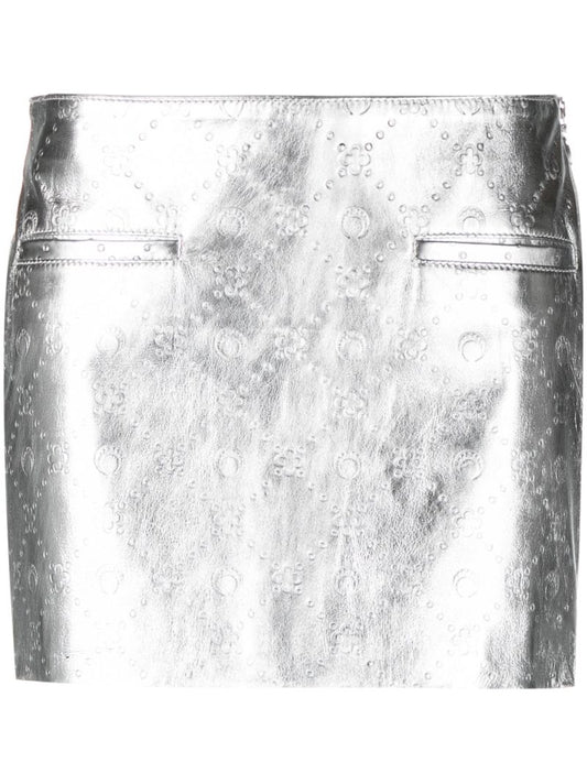 Silver Laminated Leather Mini Skirt