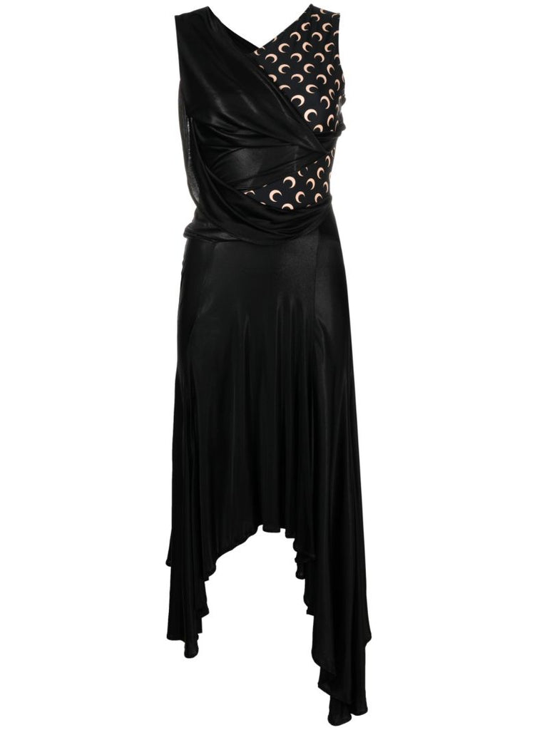 Black Regenerated Jersey Draped Dress
