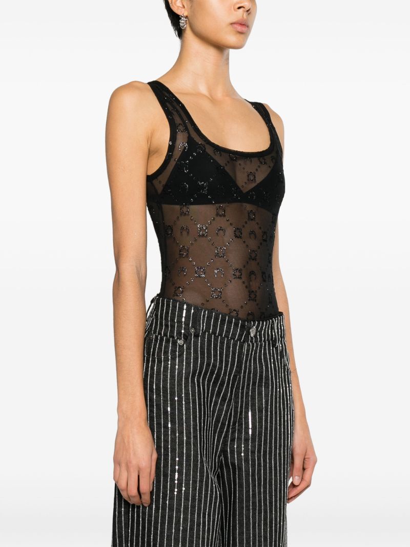 Black Moonogram Mesh Bodysuit