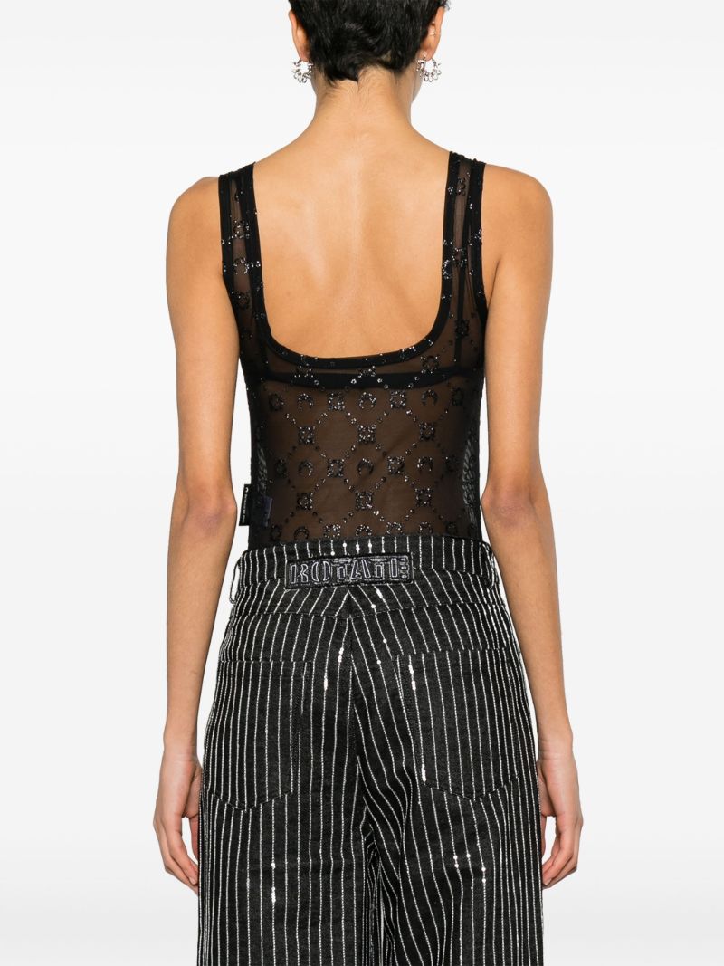 Black Moonogram Mesh Bodysuit