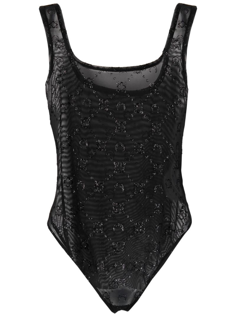 Black Moonogram Mesh Bodysuit