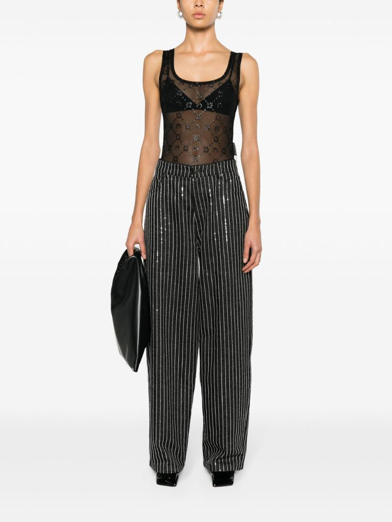 Black Moonogram Mesh Bodysuit