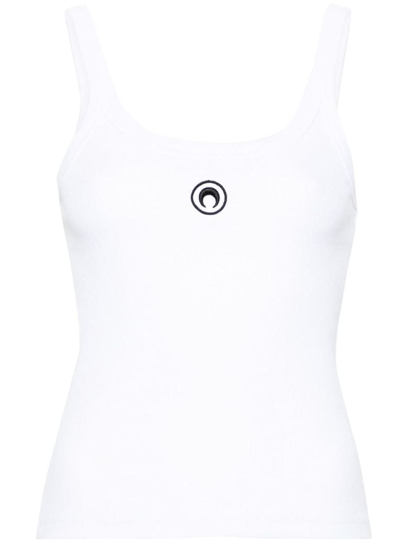 White Crescent Moon-embroidered Tank Top
