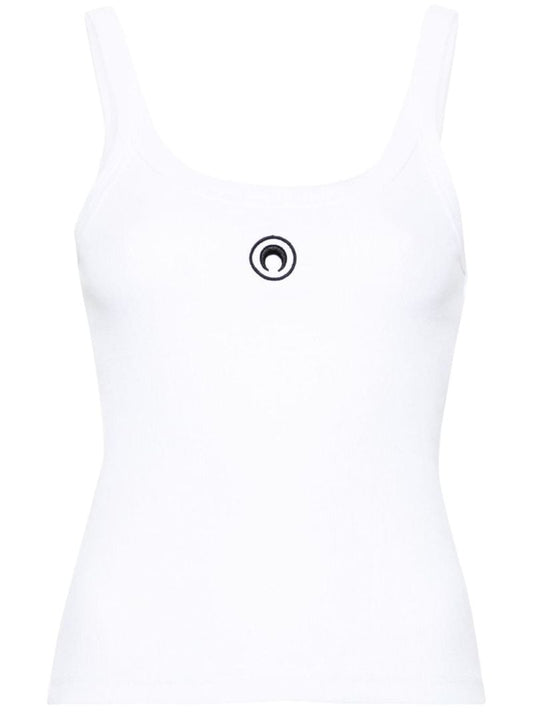 White Crescent Moon-embroidered Tank Top