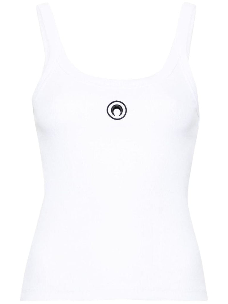 White Crescent Moon-embroidered Tank Top