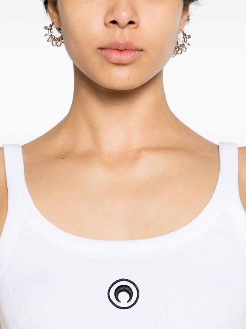 White Crescent Moon-embroidered Tank Top