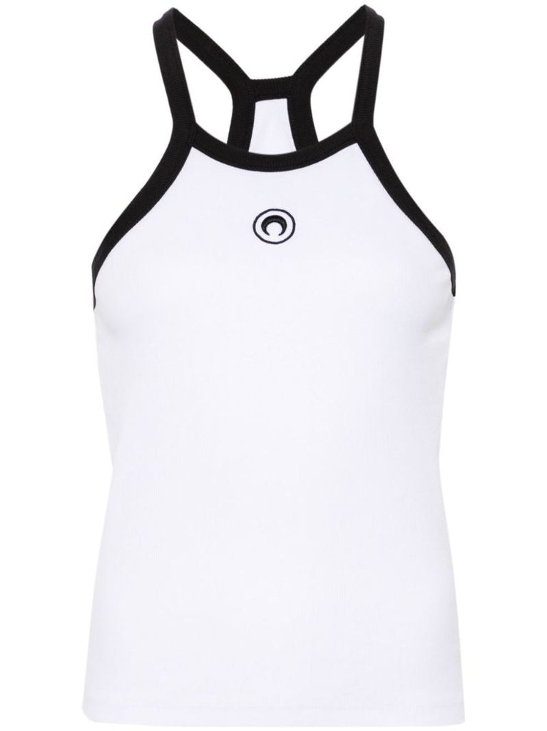 White Crescent Moon-embroidered Tank Top