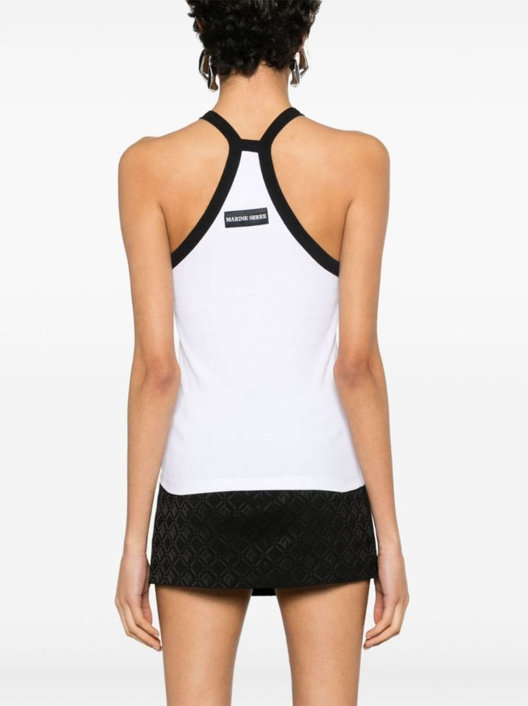 White Crescent Moon-embroidered Tank Top