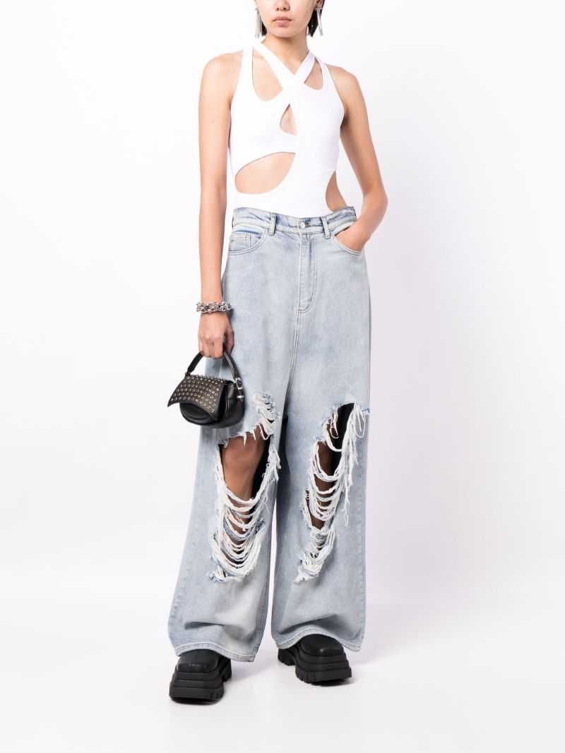 Blue Distressed Wide-leg Jeans