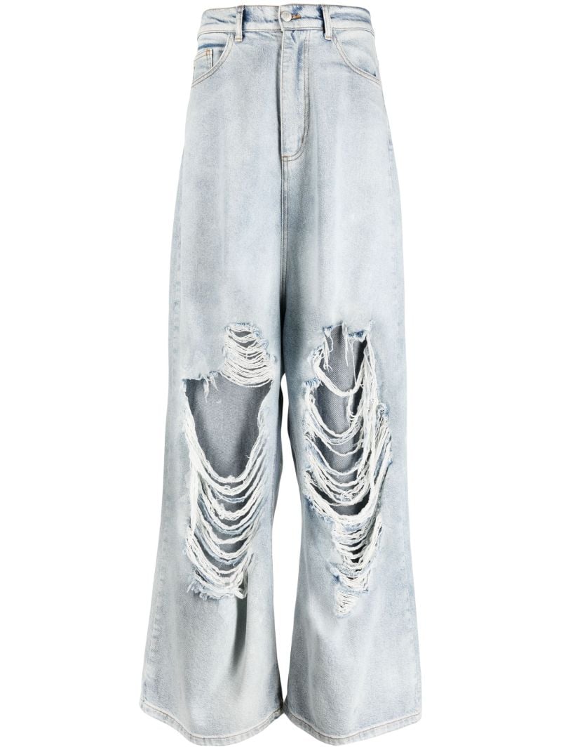 Blue Distressed Wide-leg Jeans