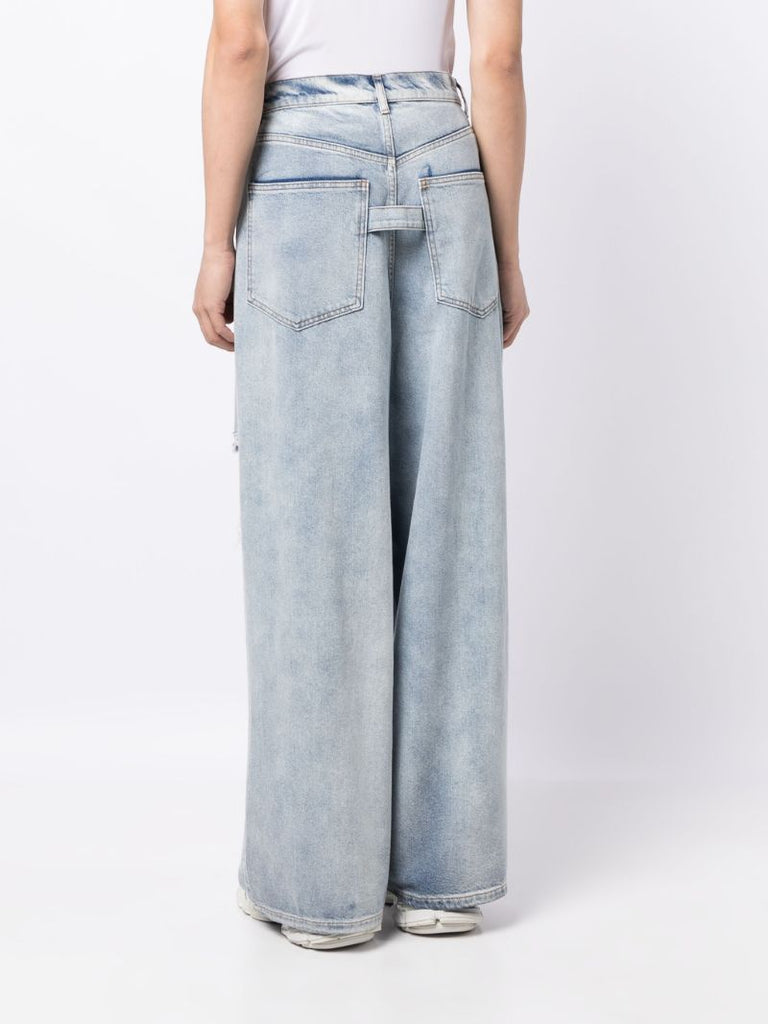 Blue Distressed Wide-leg Jeans