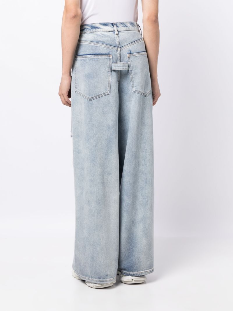 Blue Distressed Wide-leg Jeans