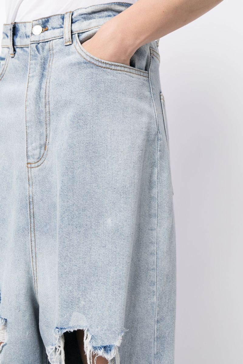 Blue Distressed Wide-leg Jeans