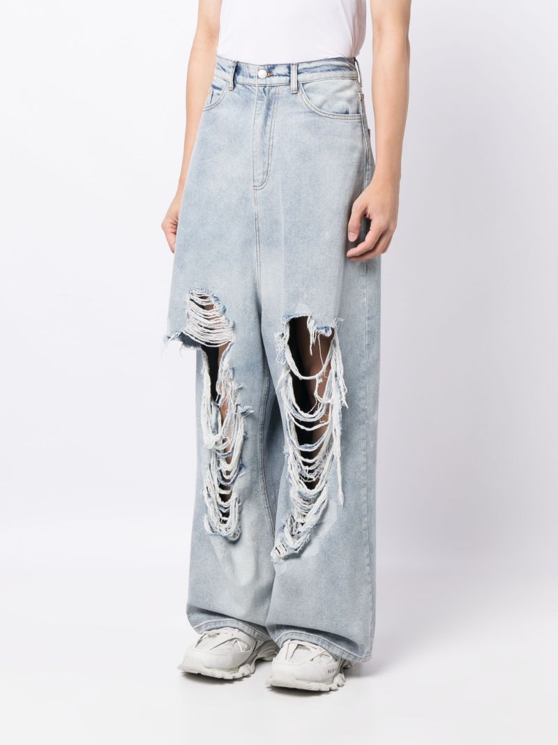 Blue Distressed Wide-leg Jeans