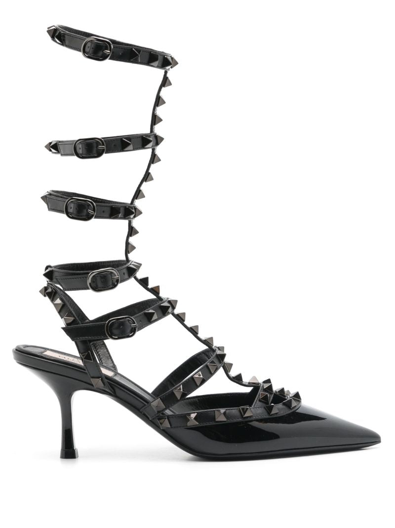 Black Rockstud Leather Pumps