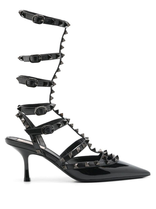 Black Rockstud Leather Pumps