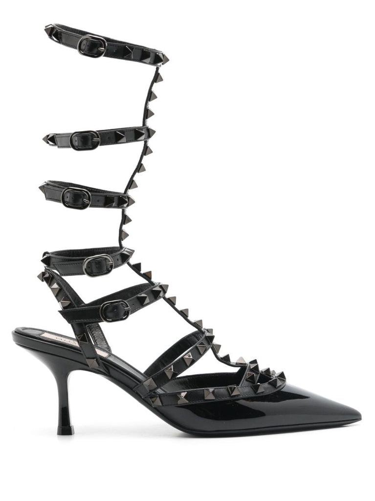 Black Rockstud Leather Pumps