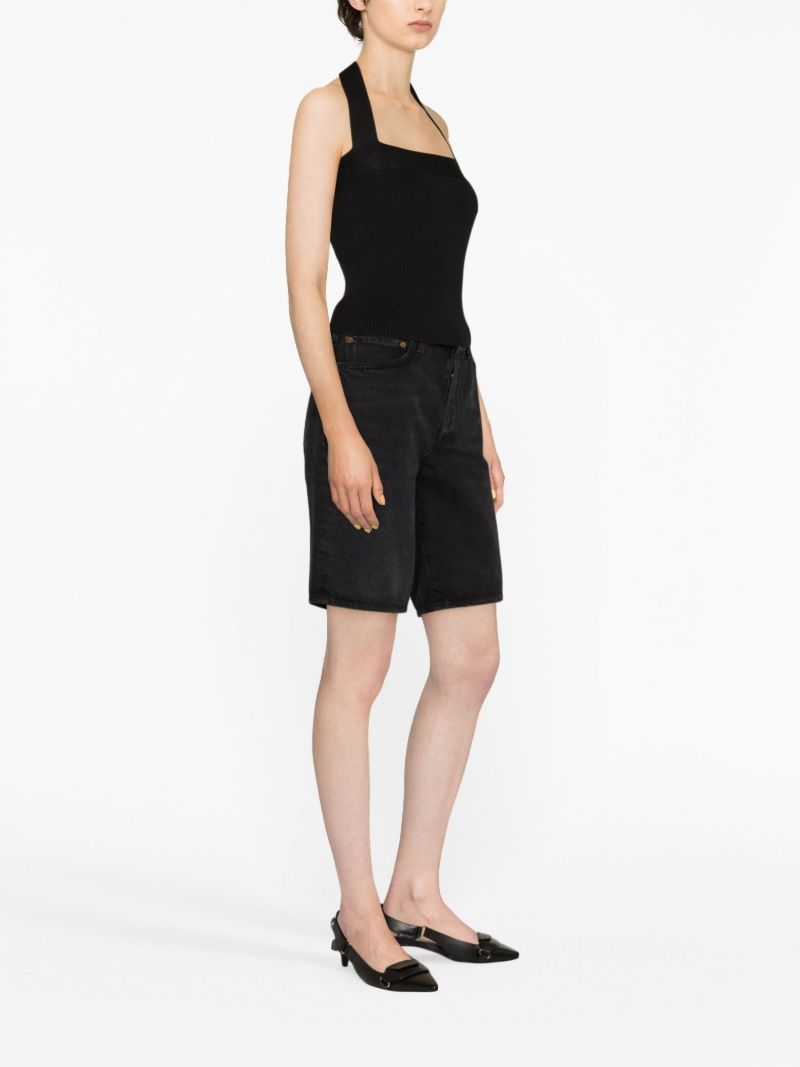 Black Galina Ribbed-knit Halterneck Top