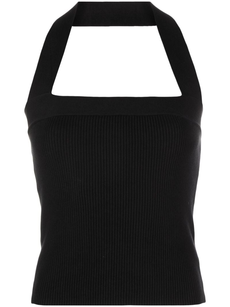 Black Galina Ribbed-knit Halterneck Top