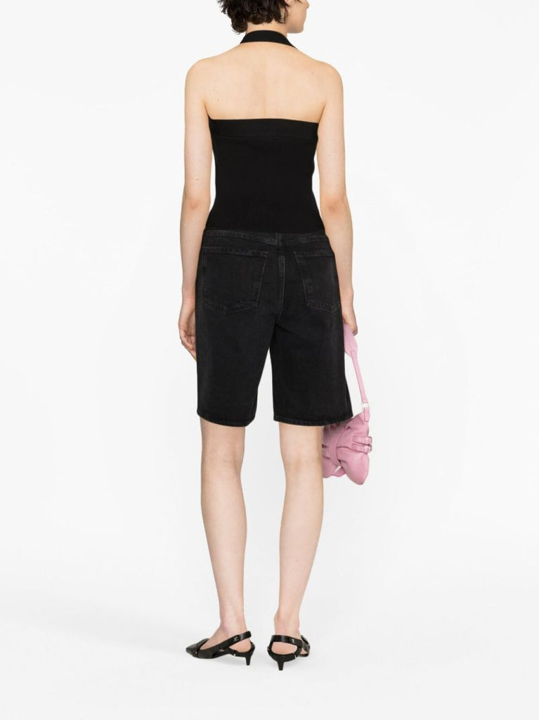 Black Galina Ribbed-knit Halterneck Top