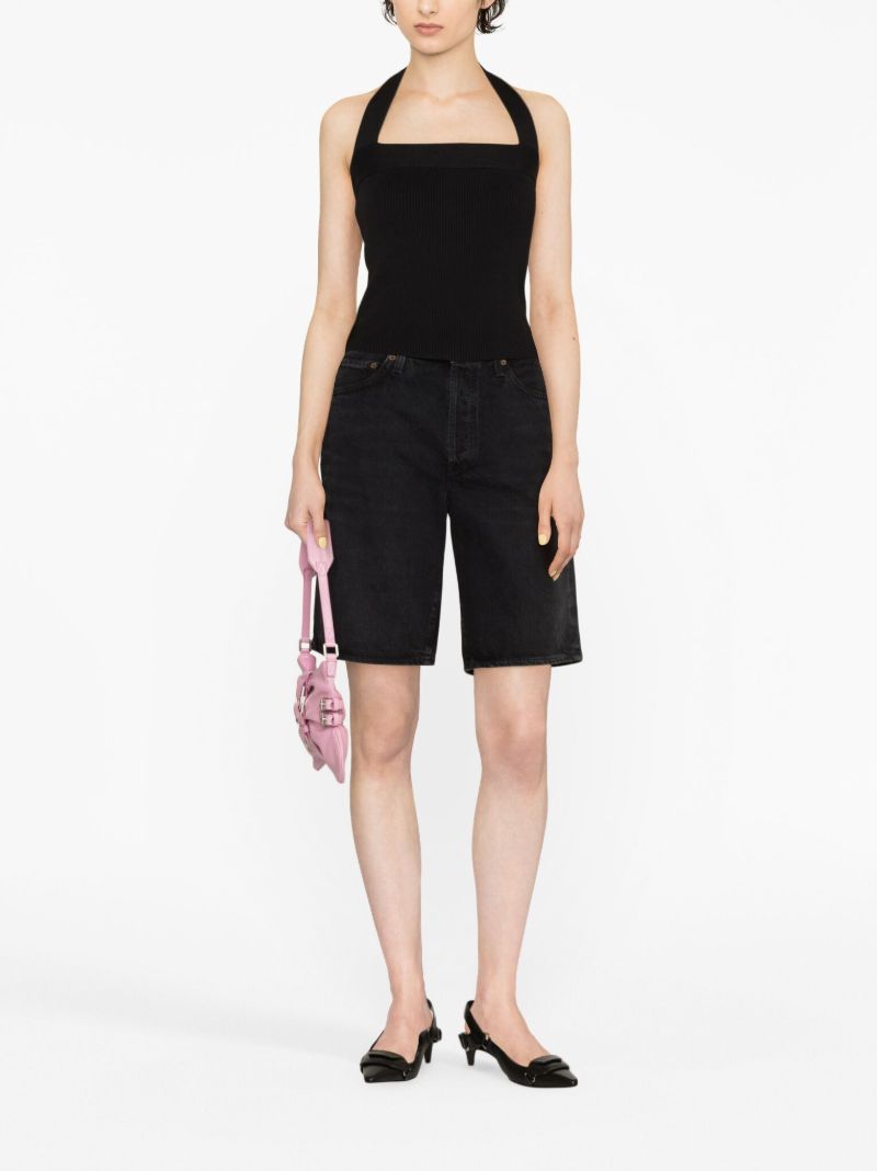 Black Galina Ribbed-knit Halterneck Top