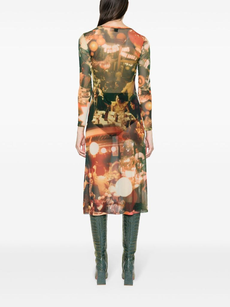 Orange Chow Dinner Party-print Midi Dress