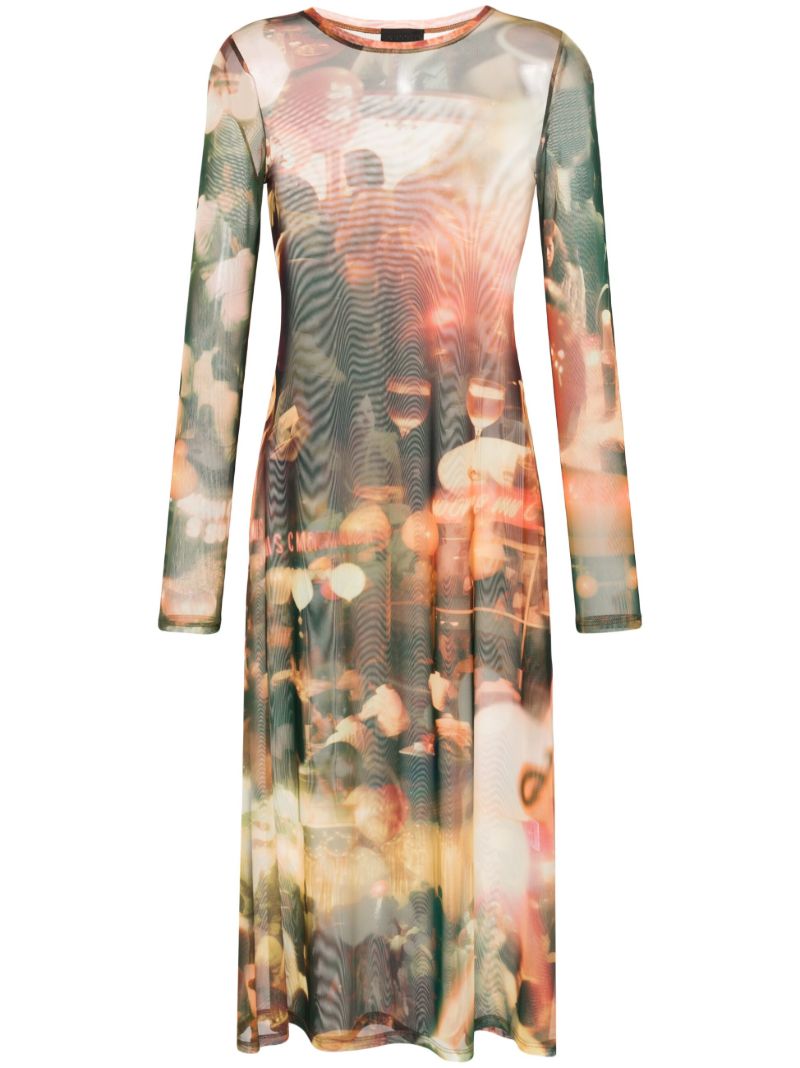 Orange Chow Dinner Party-print Midi Dress