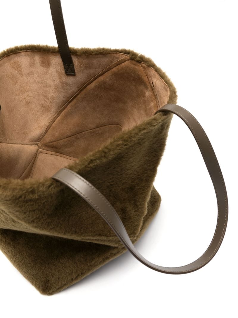 Green Puzzle Fold Shearling Tote Bag