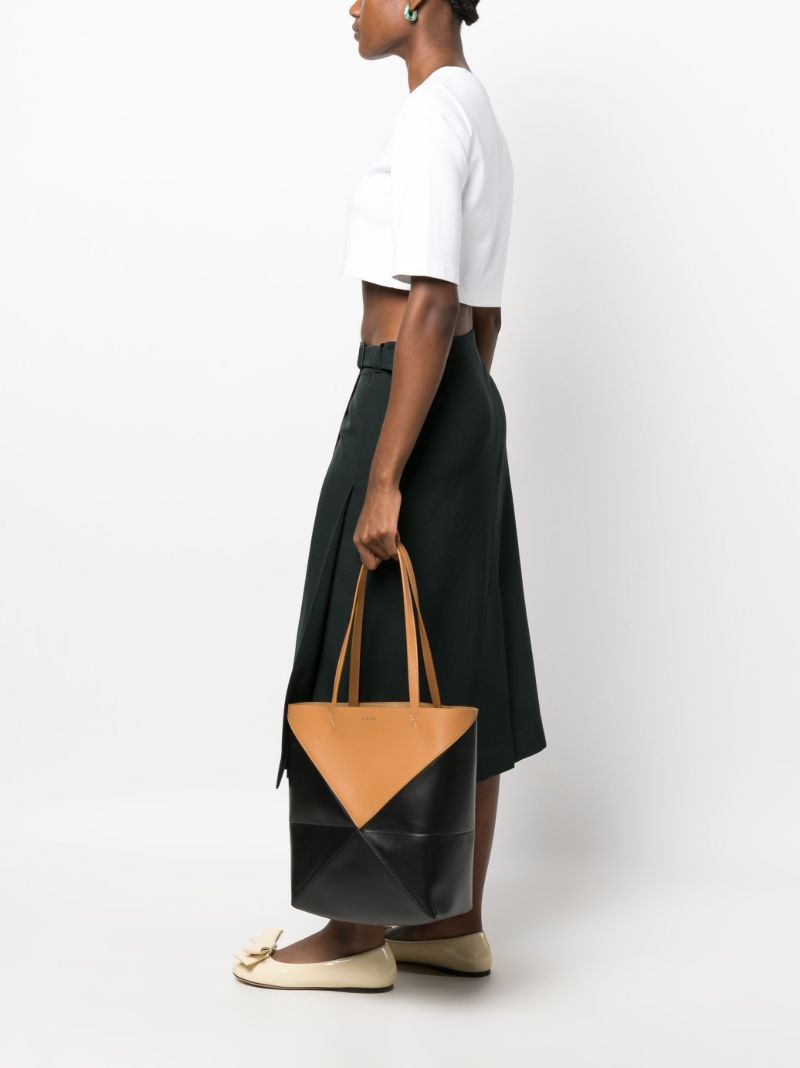 Black Puzzle Fold Leather Tote Bag