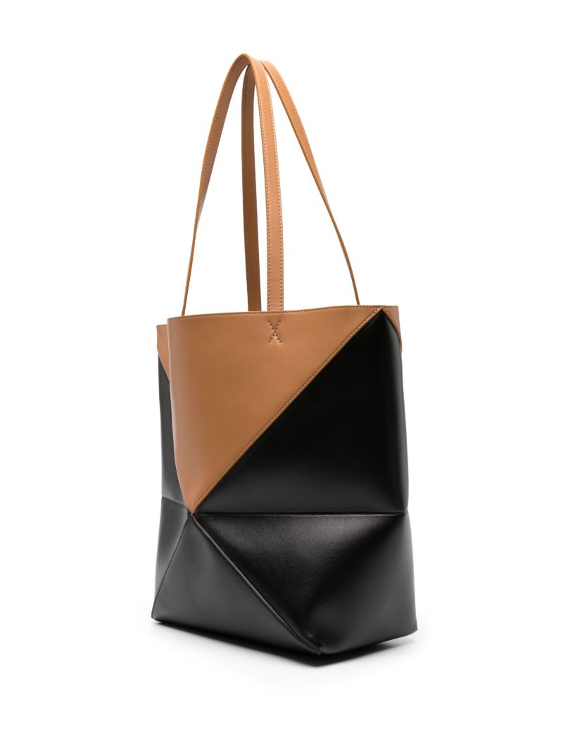 Black Puzzle Fold Leather Tote Bag
