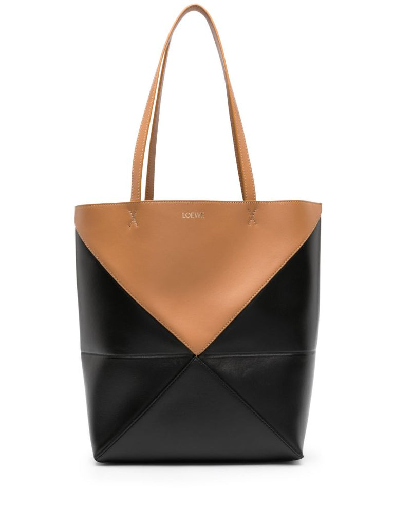 Black Puzzle Fold Leather Tote Bag