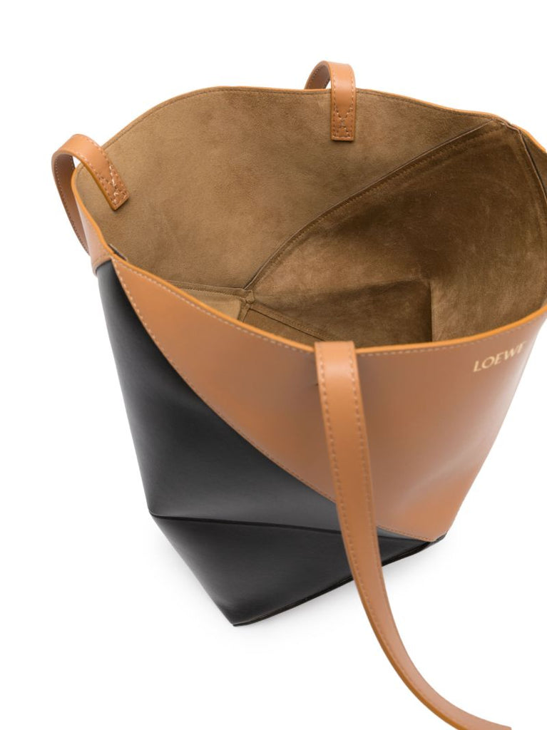 Black Puzzle Fold Leather Tote Bag