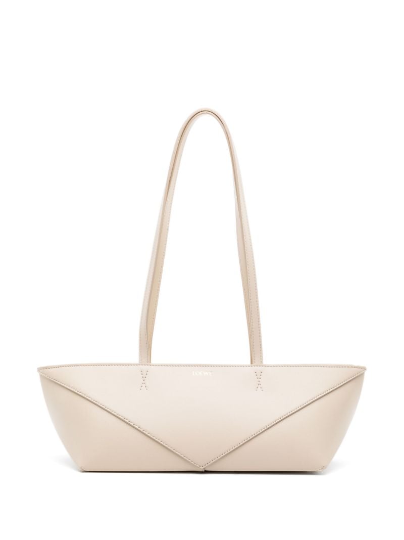 Neutral Cropped Puzzle Fold Leather Shoulder Bag