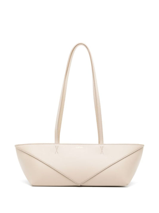 Neutral Cropped Puzzle Fold Leather Shoulder Bag