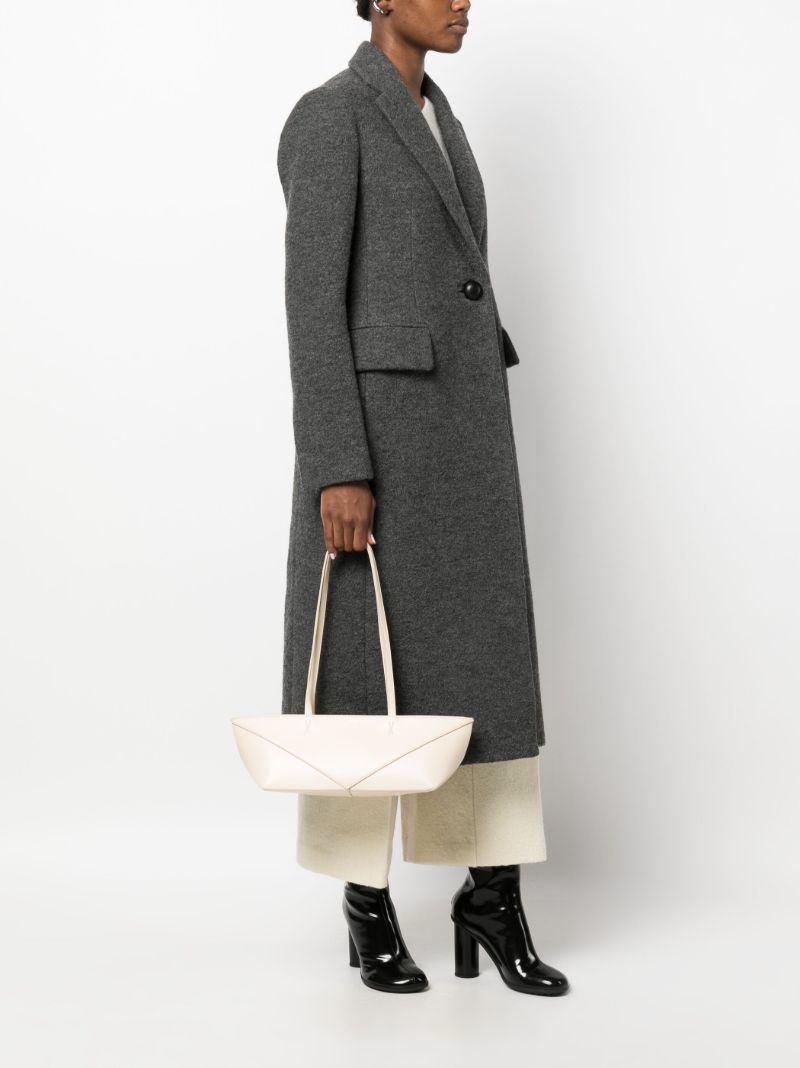 Neutral Cropped Puzzle Fold Leather Shoulder Bag