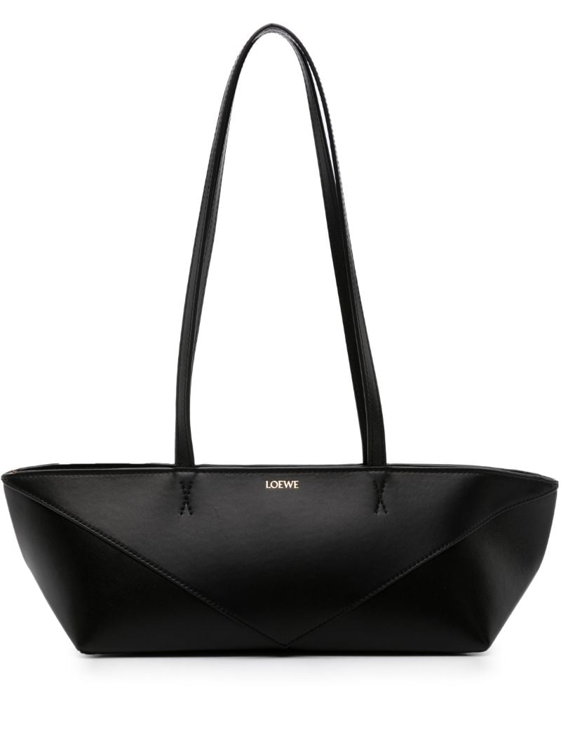 Black Cropped Puzzle Fold Leather Shoulder Bag