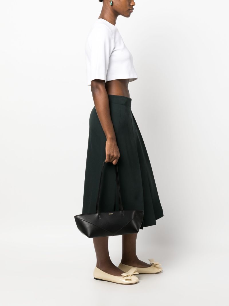 Black Cropped Puzzle Fold Leather Shoulder Bag