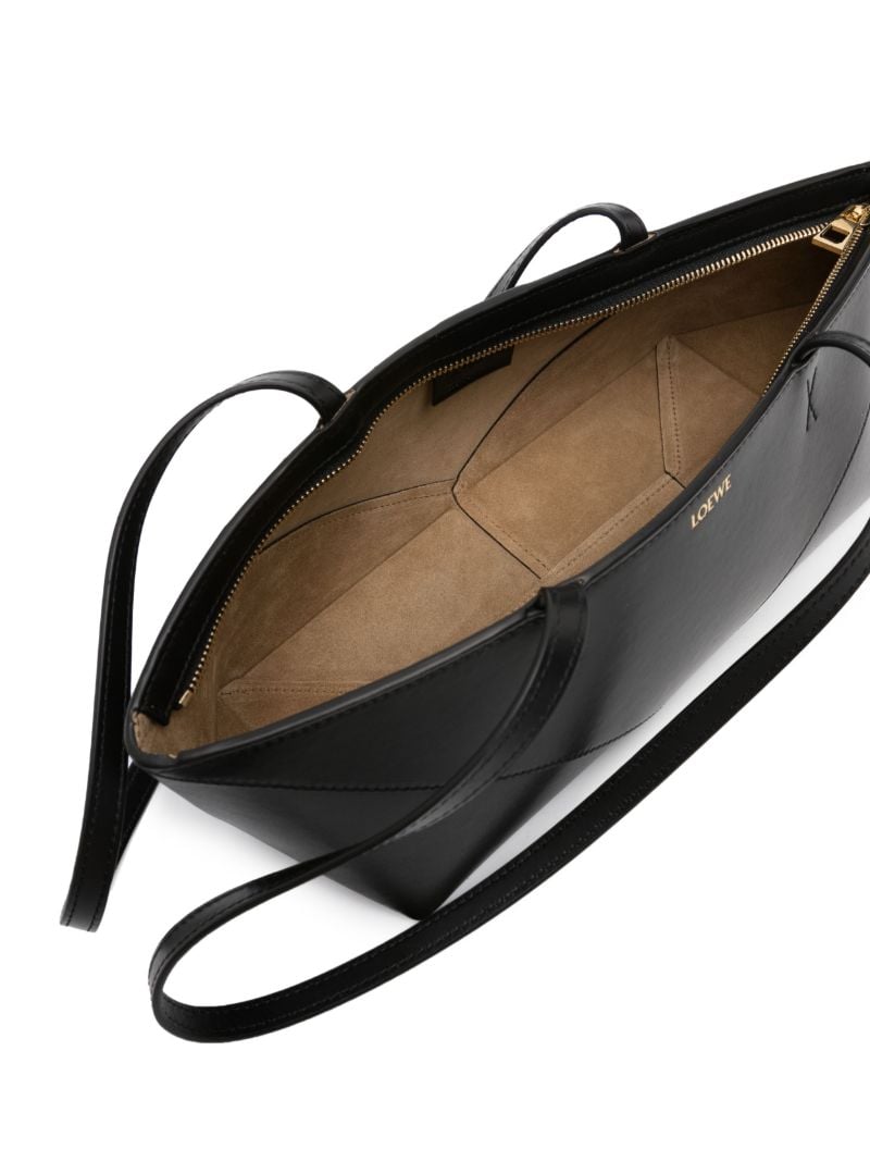 Black Cropped Puzzle Fold Leather Shoulder Bag