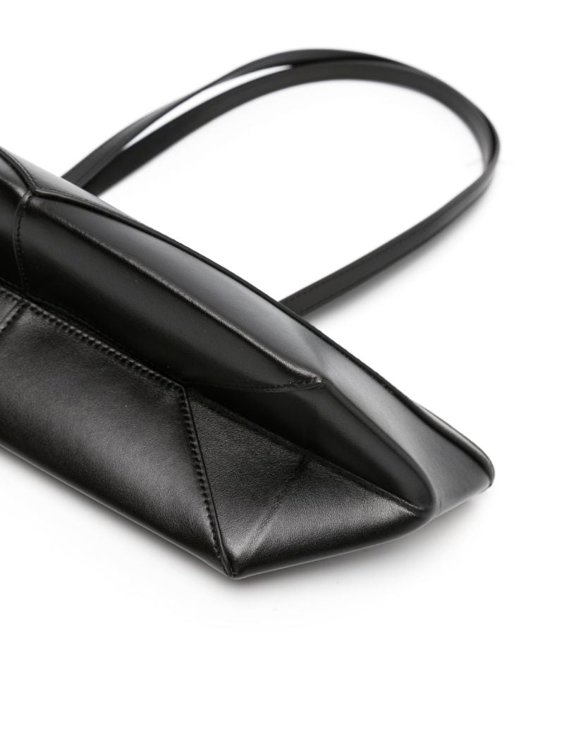 Black Cropped Puzzle Fold Leather Shoulder Bag
