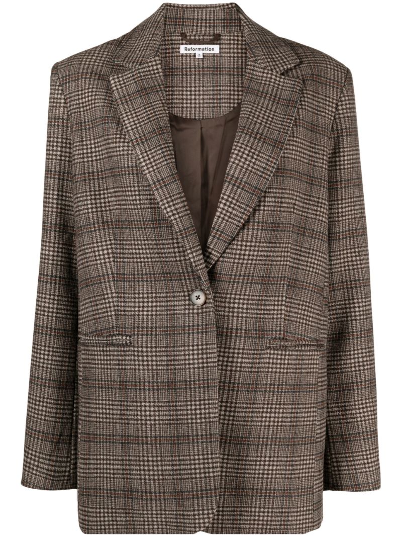 Brown Single-breasted Plaid Blazer