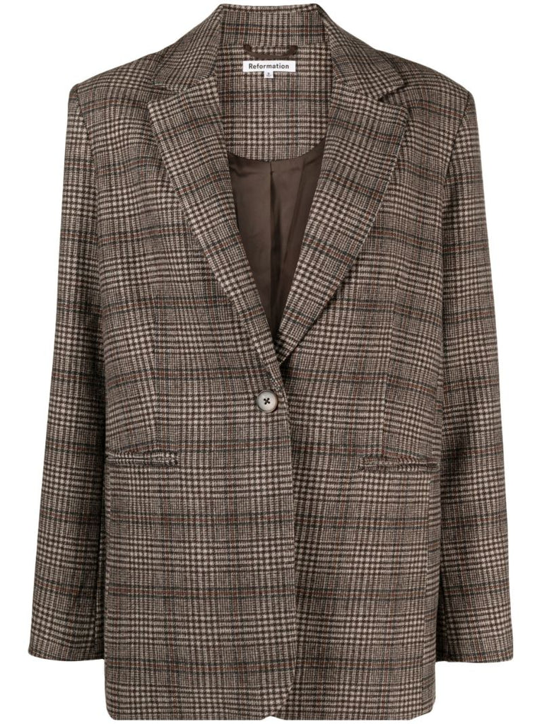 Brown Single-breasted Plaid Blazer