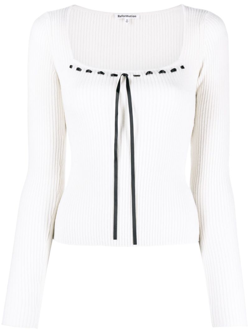 Neutral Kameron Lace-up Cashmere Sweater