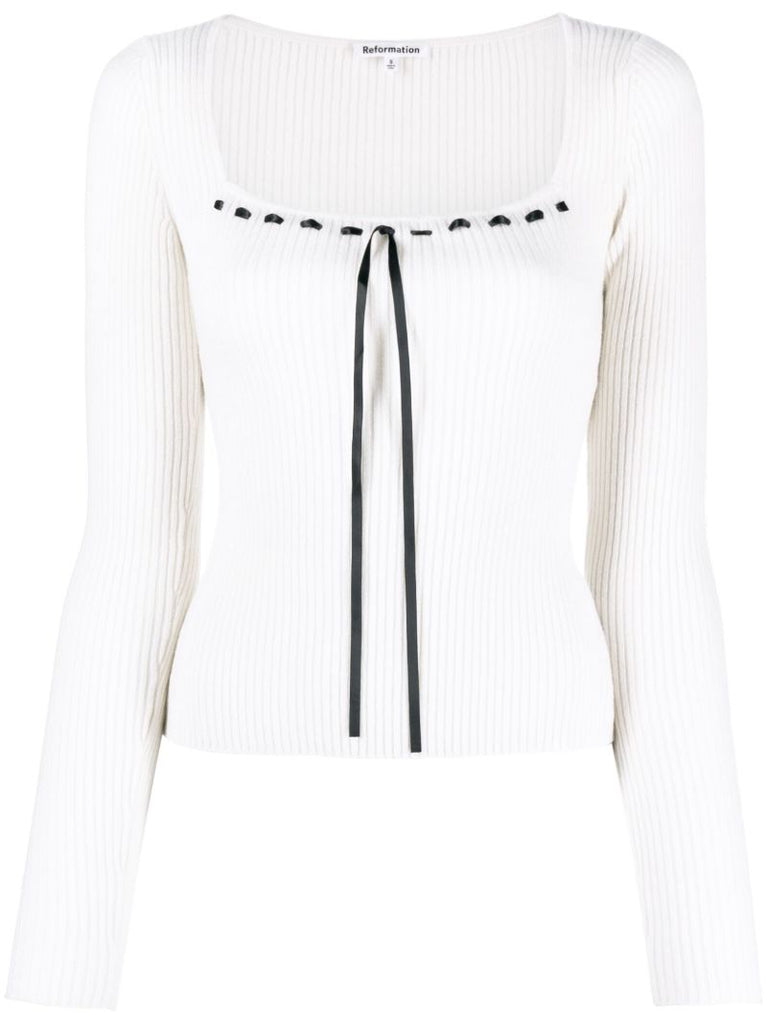 Neutral Kameron Lace-up Cashmere Sweater