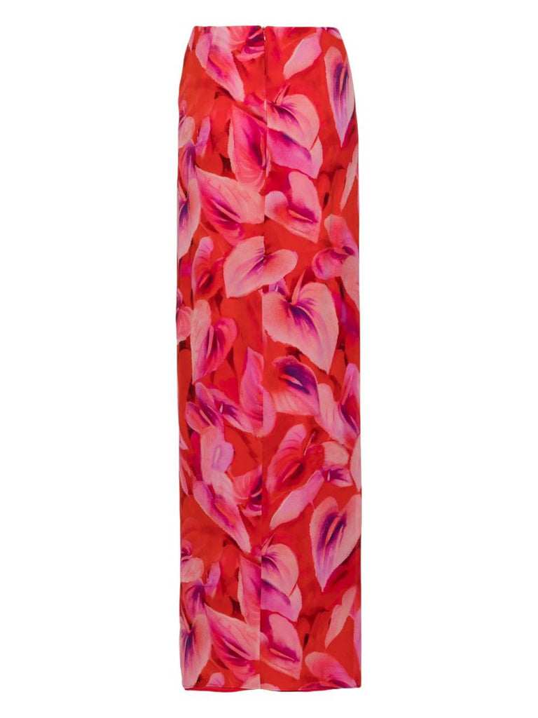 Red Phoebe Floral-print Wrap Skirt