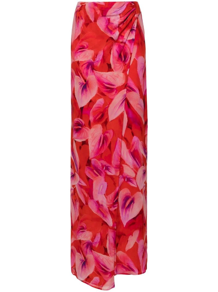 Red Phoebe Floral-print Wrap Skirt