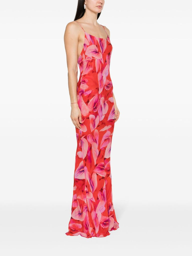 Red Ninfea Floral-print Slip Dress