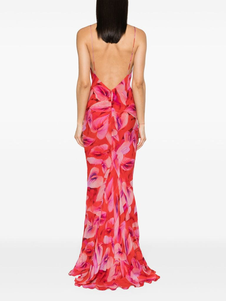 Red Ninfea Floral-print Slip Dress